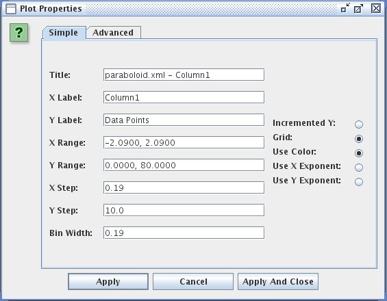 2D Histogram: Properties Dialog (Simple tab)