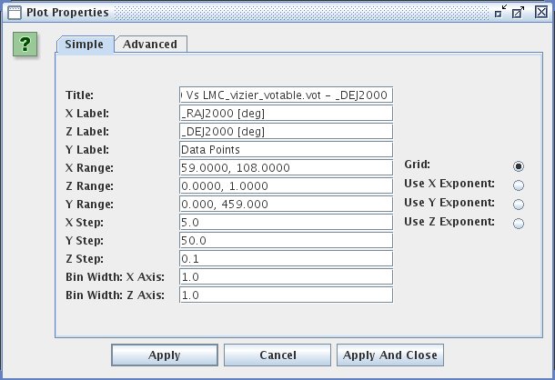 3D Histogram: Properties Dialog (Simple tab)